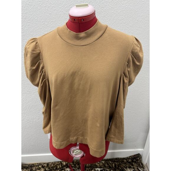 Cuyana Tops - Statement Puff Sleeve Top Mock Neck Short Sleeve Blouse